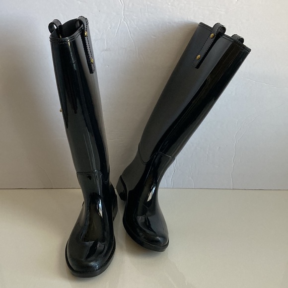 Coach Tasha Signature Gold Buckle Black Long Rain Boots Size 6M - Picture 5 of 16